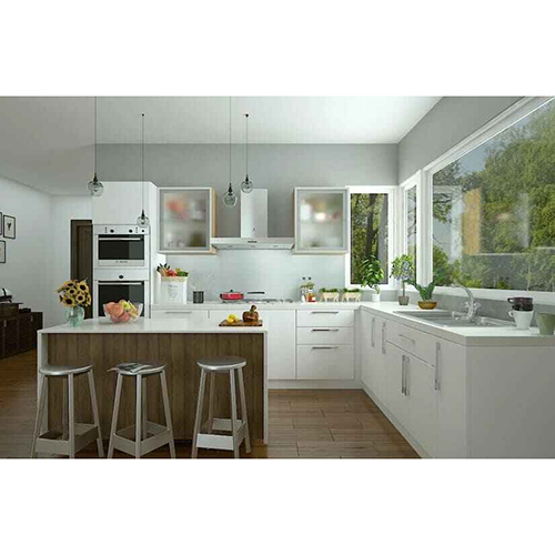 Modern Hettich Modular Kitchen - Wood & Pp Plastic, Aluminum Accents, Easy-to-clean Design With Convenient Drawer Basket