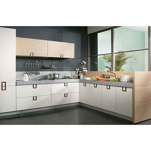 Modern Hettich Modular Kitchen - Wood & Pp Plastic, Aluminum Accents, Easy-to-clean Design With Convenient Drawer Basket
