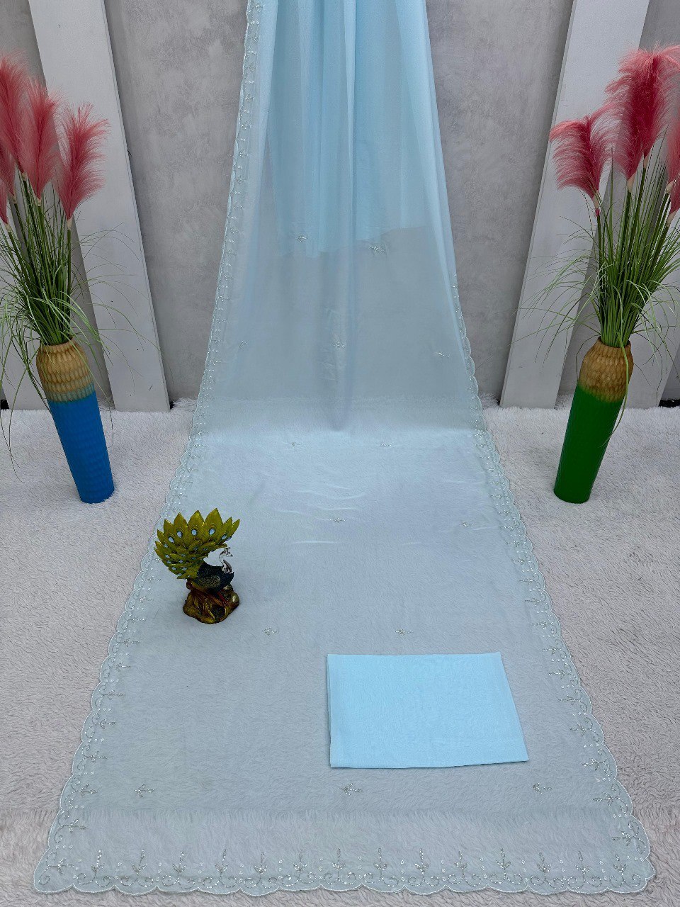 Hand Work Sarees - Tissue Fabric, Sky Blue Color | Party Wear Elegance With Intricate Design