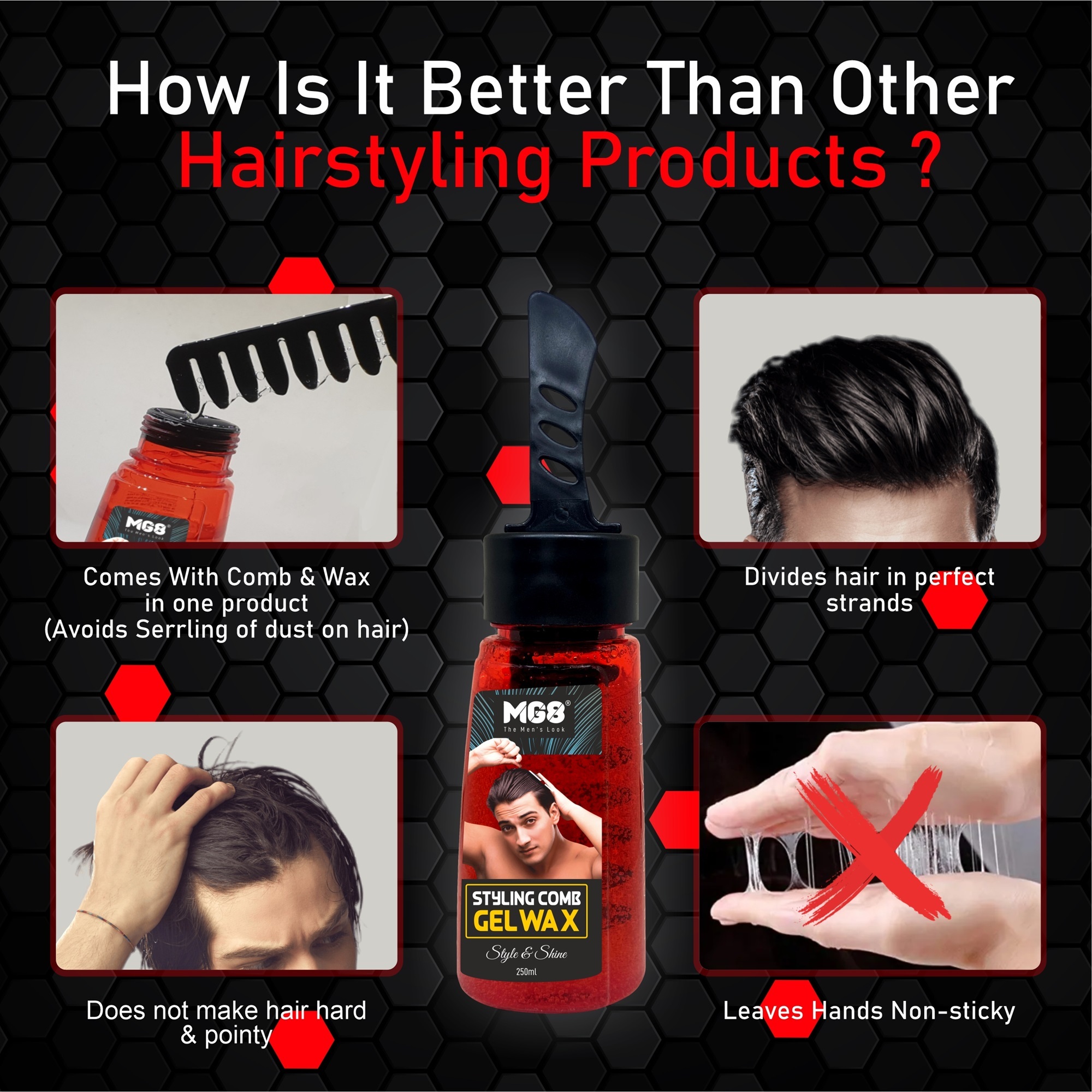 Styling Comb Gel Wax 250ml - Color: Multicolor