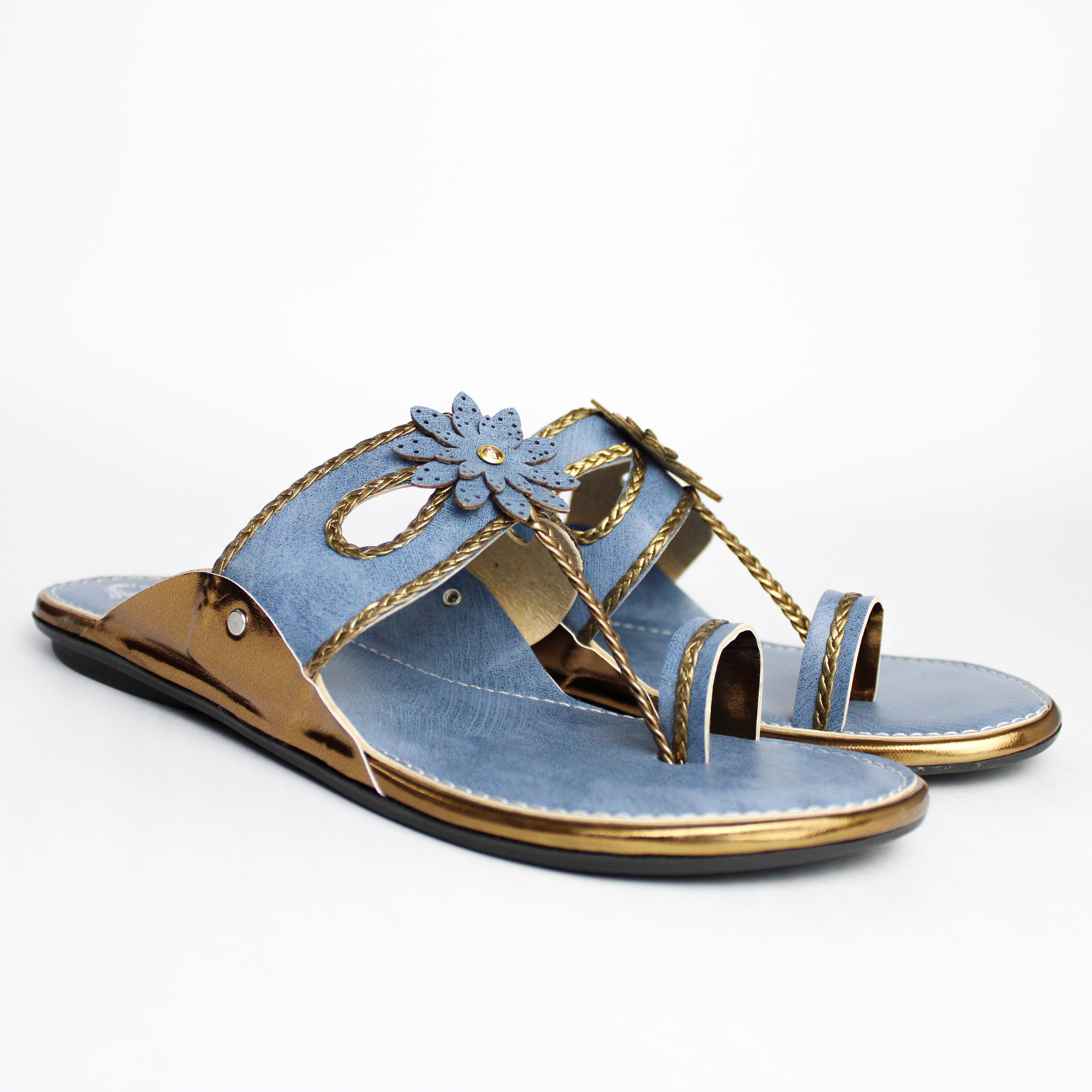 Kolhapuri Flat Chappal Sandals - High-quality Material, Size 37-42 | Stylish Embroidered Toe Ring Design, Slip-on Comfort For Women And Girls
