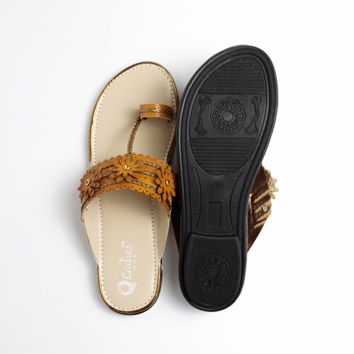 Kolhapuri Slippers Ladies - Other Material, Size 37-42 | Handmade Slip-On Toe Ring Sandals for Women with Embroidery Upper Design