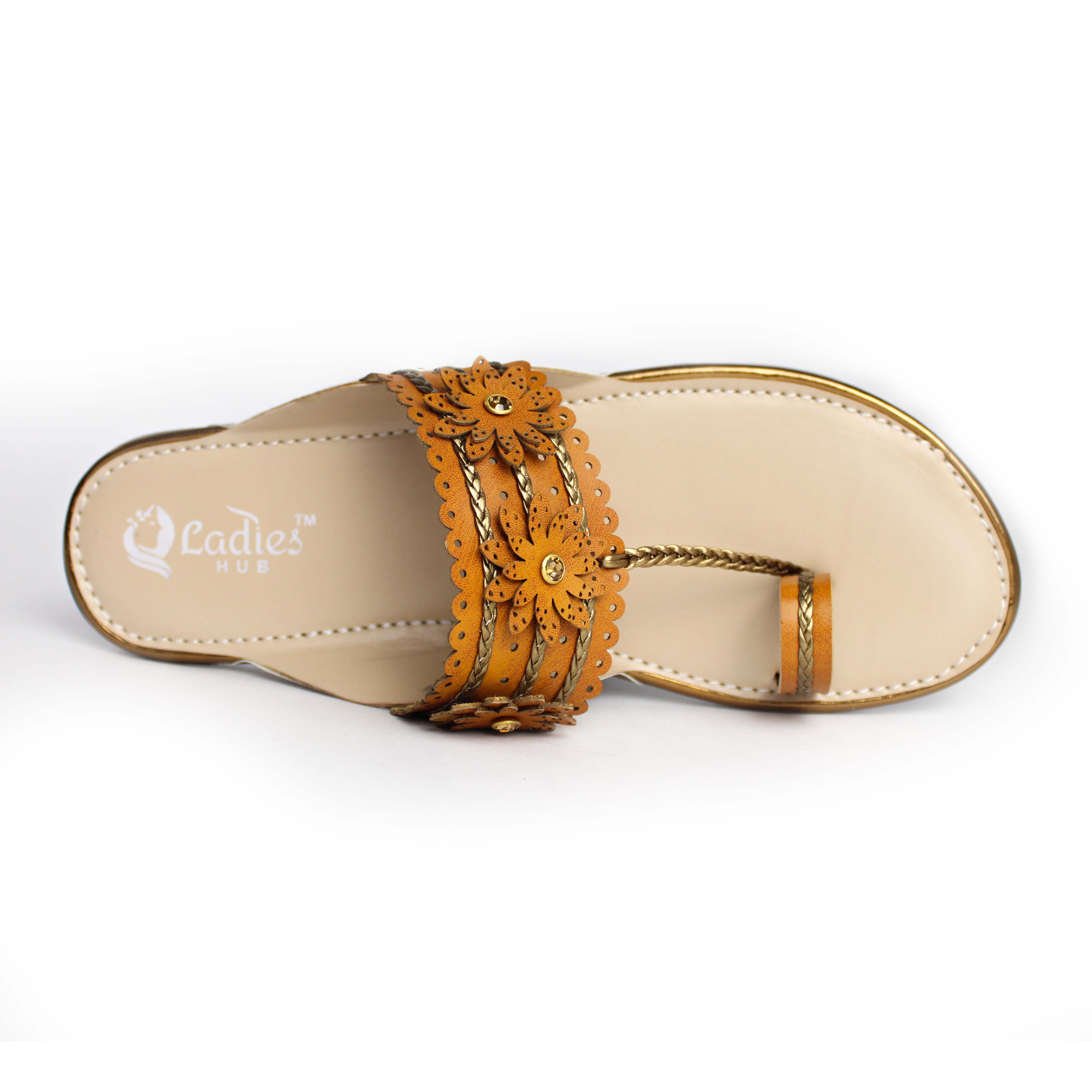 Kolhapuri Slippers Ladies - Other Material, Size 37-42 | Handmade Slip-on Toe Ring Sandals For Women With Embroidery Upper Design