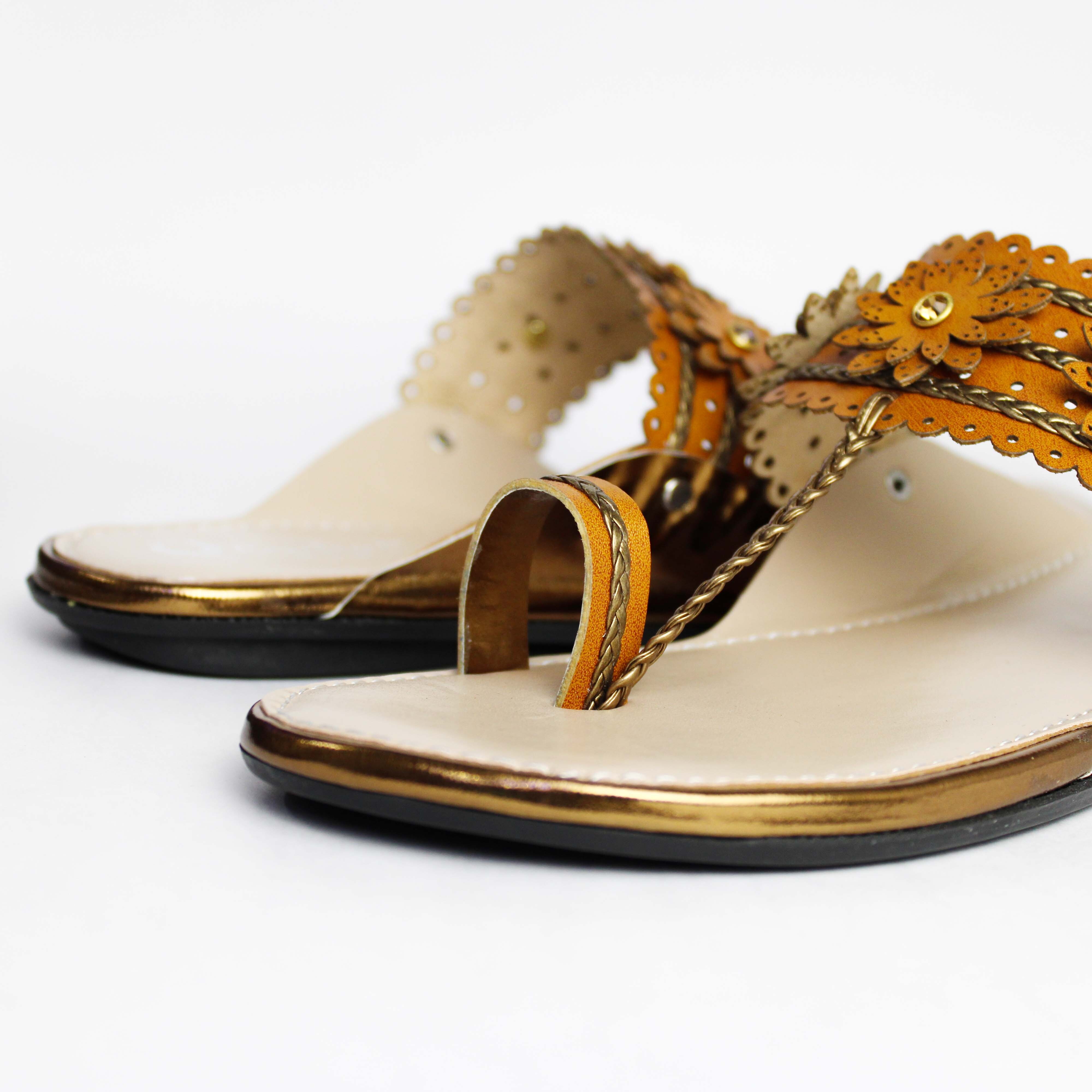 Kolhapuri Slippers Ladies - Other Material, Size 37-42 | Handmade Slip-on Toe Ring Sandals For Women With Embroidery Upper Design