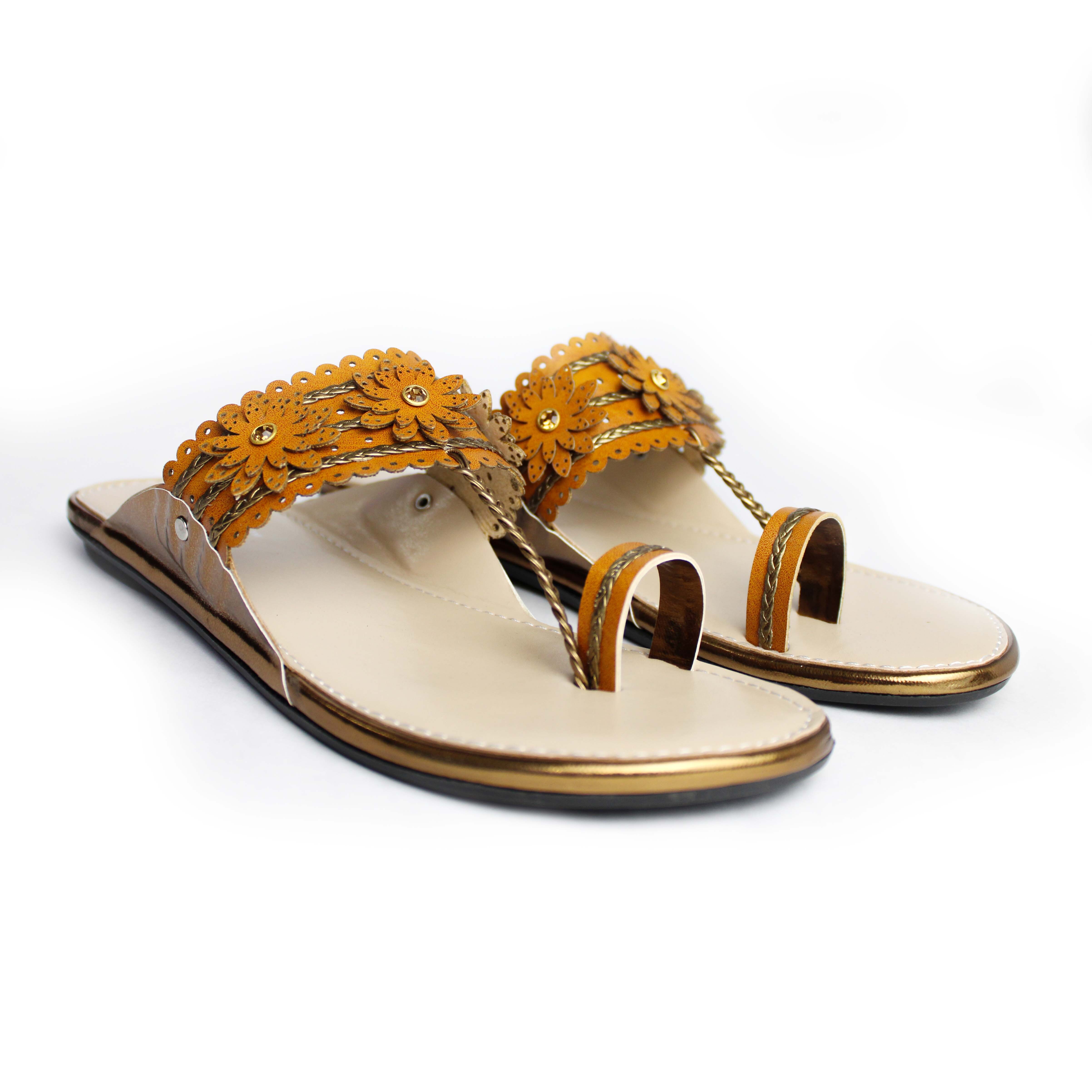 Kolhapuri Slippers Ladies - Other Material, Size 37-42 | Handmade Slip-on Toe Ring Sandals For Women With Embroidery Upper Design