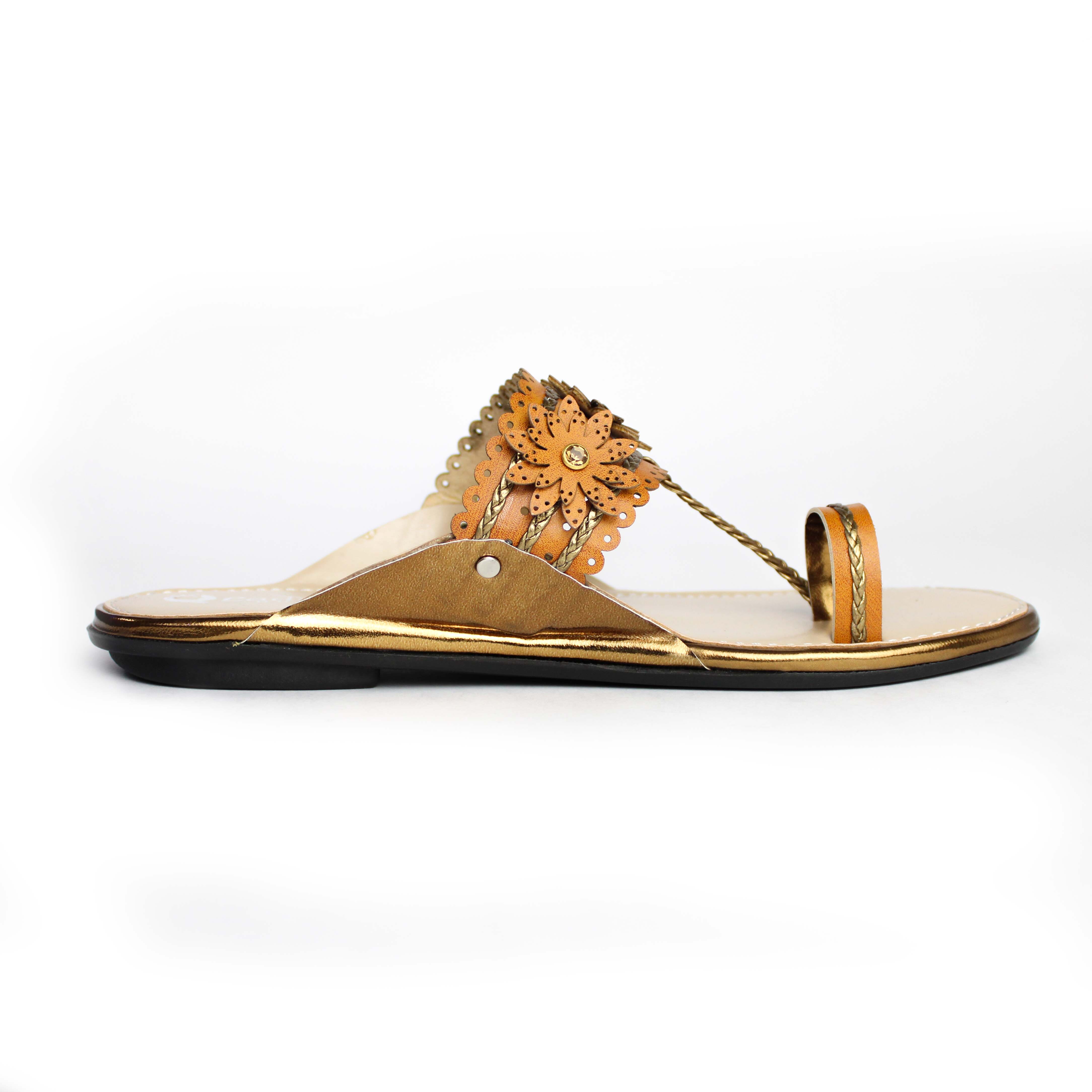 Kolhapuri Slippers Ladies - Other Material, Size 37-42 | Handmade Slip-on Toe Ring Sandals For Women With Embroidery Upper Design