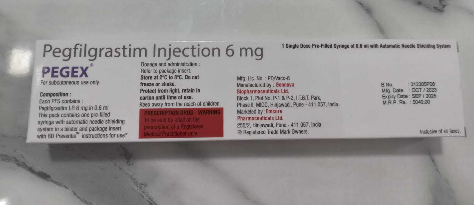 Pegex 6 Mg - Drug Type: Injection