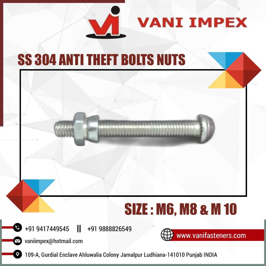Ss 304 Anti Theft Bolt - Stainless Steel, Sizes M6-m12, Lengths 25-40mm | Ideal For Solar Panel Applications, Available In Ss202, Ss304, Ss316