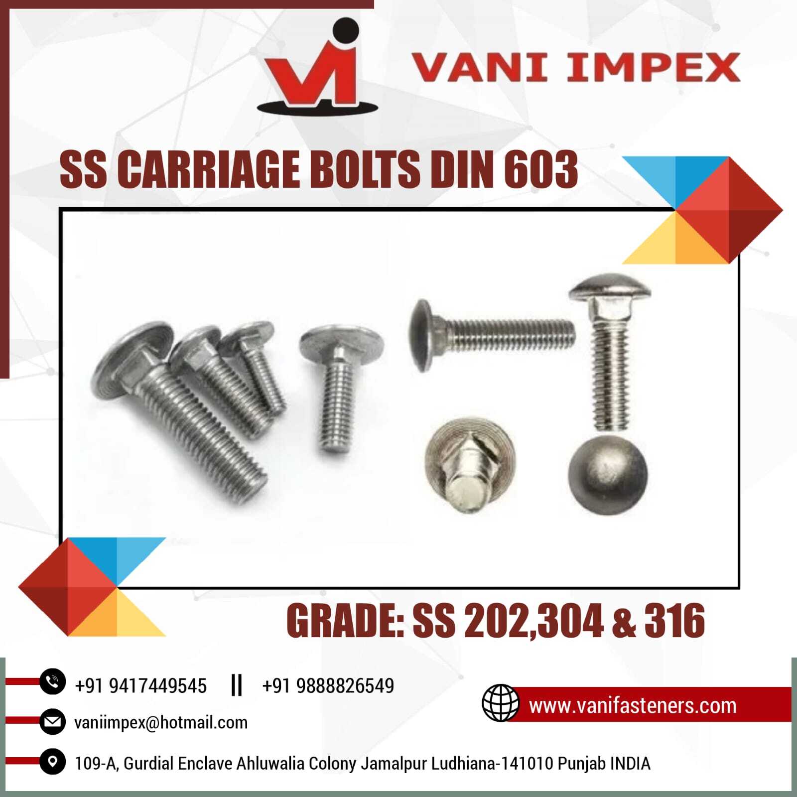 Ss Carriage Bolt - Stainless Steel, M 6 To M 12 Size, 50mm To 200mm Length | Corrosion Resistant, High Tensile Strength, Ideal For Solar Panels And Transformers