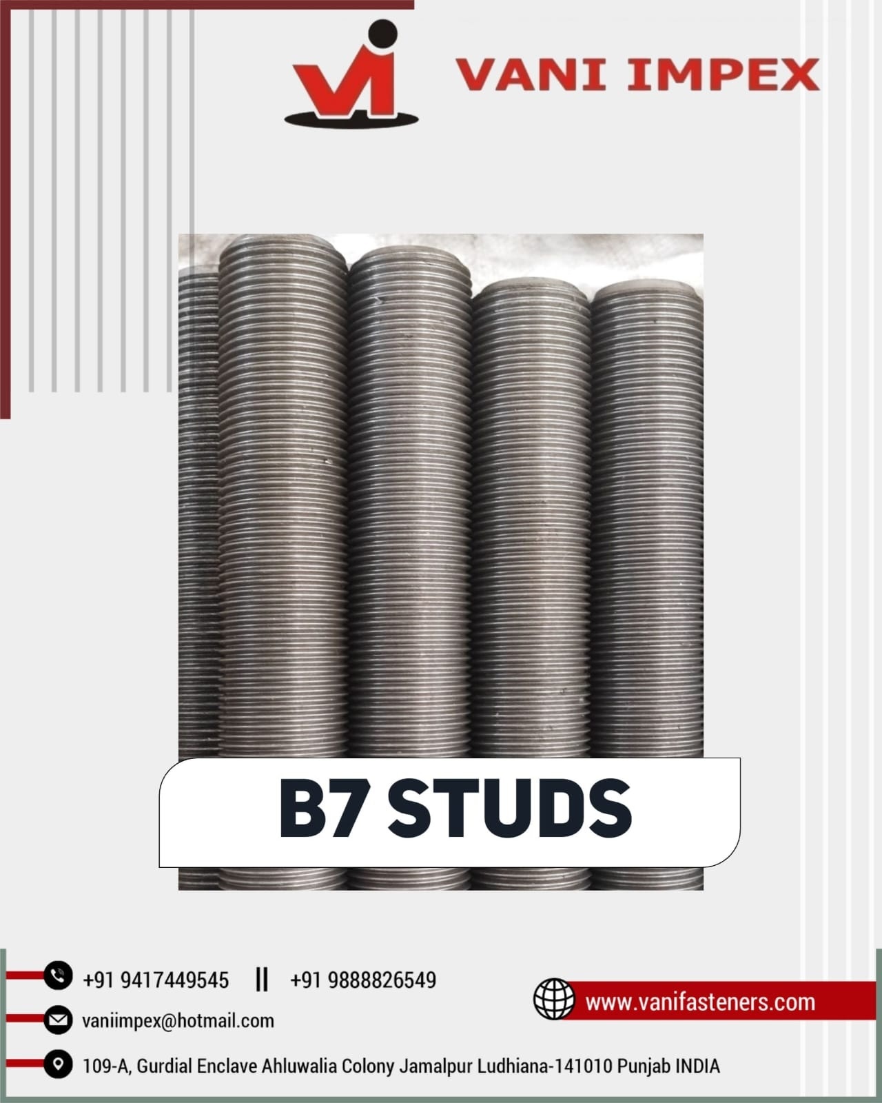 B7 Stud - High Tensile Steel, Compatible With 2h Nuts | Precision Engineering, Corrosion Resistant