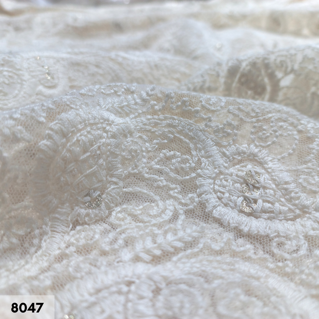 Designer Cotton Thread Allover Net Embroidery Fabric - 44 Inch Width, Multicolor, Machine Embroidered Pattern For Back, Bags, Blouses, Sarees, And More