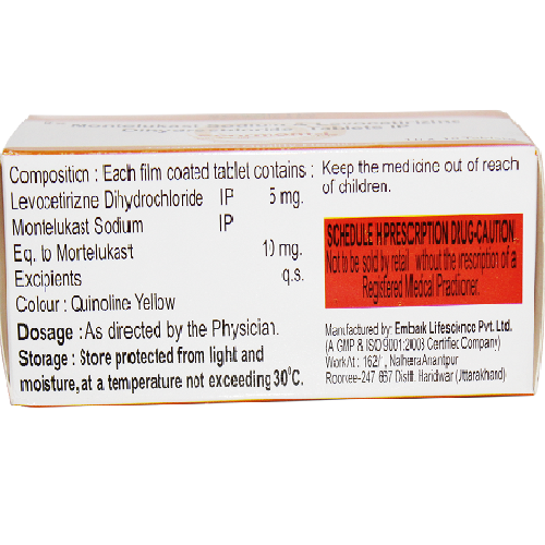 Montelukast Sodium And Levocetirizine Dihydrochloride Tablets Ip Organic Medicine