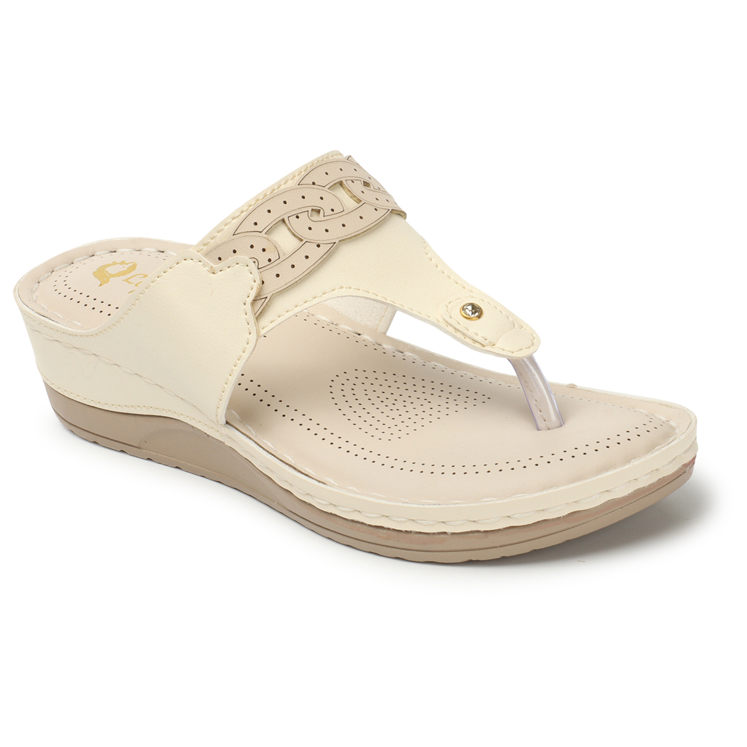 Ladies Hub Extra Soft Wedge Thong Sandals - Size 38-42 Cream Color | Arch Support Unique Hollow Laser Design Anti-slip Sole