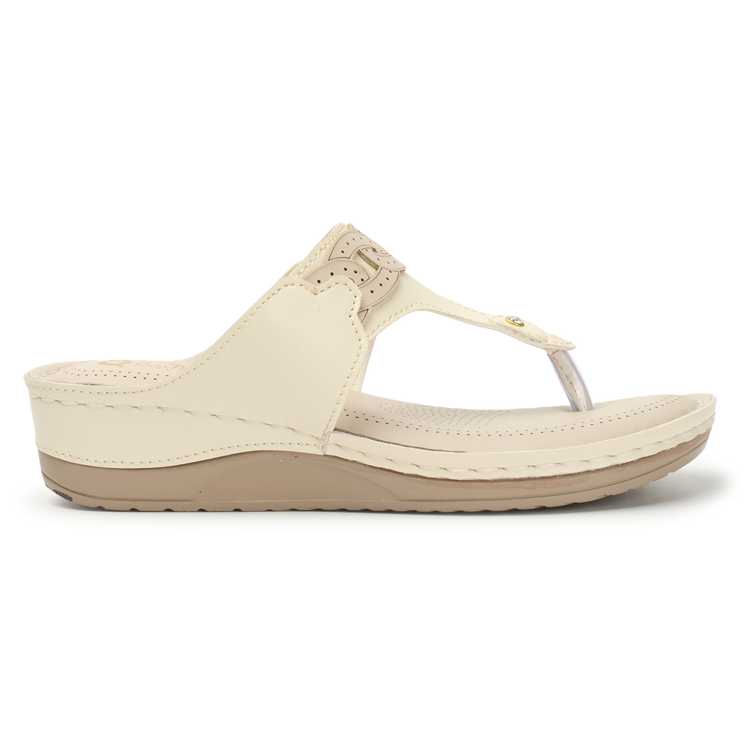 Ladies Hub Extra Soft Wedge Thong Sandals - Size 38-42 Cream Color | Arch Support Unique Hollow Laser Design Anti-slip Sole