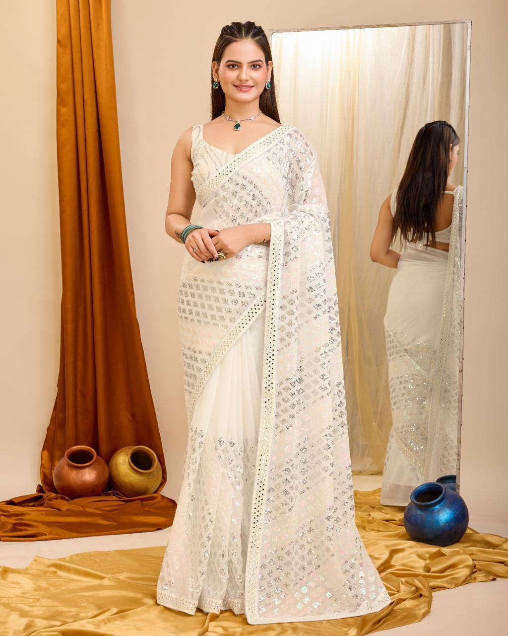Wedding Sarees - Georgette Material, Embroidered Pattern | Bridal Occasion, Available In 6 Elegant Colors