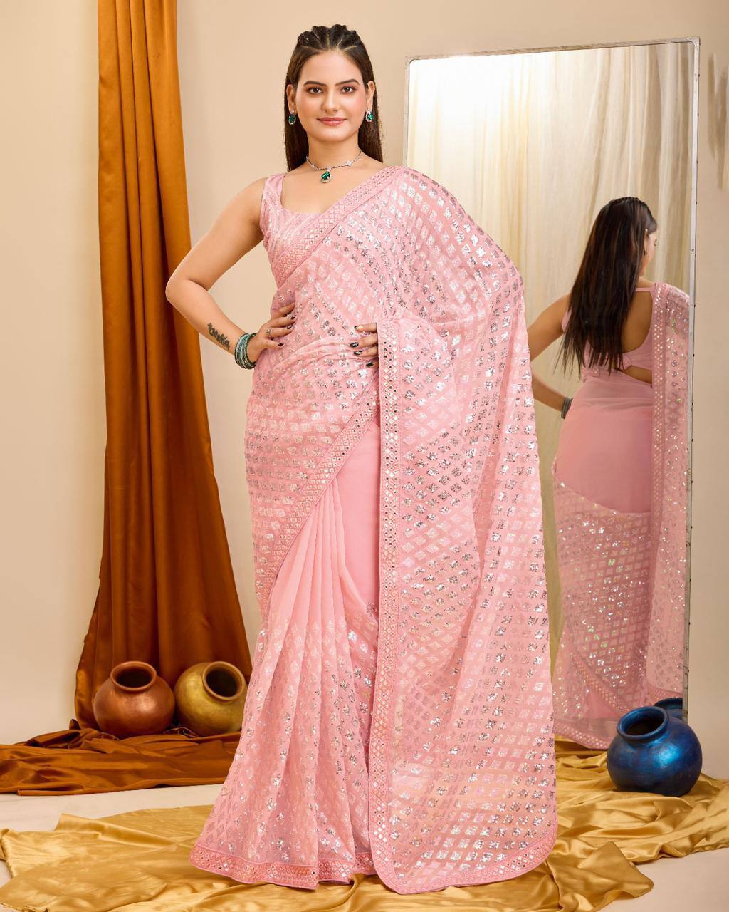 Wedding Sarees - Georgette Material, Embroidered Pattern | Bridal Occasion, Available In 6 Elegant Colors