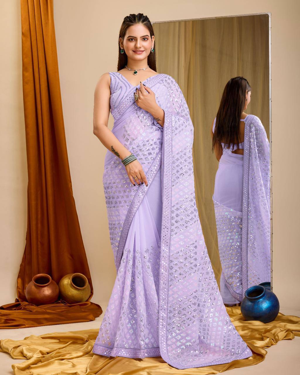 Wedding Sarees - Georgette Material, Embroidered Pattern | Bridal Occasion, Available In 6 Elegant Colors