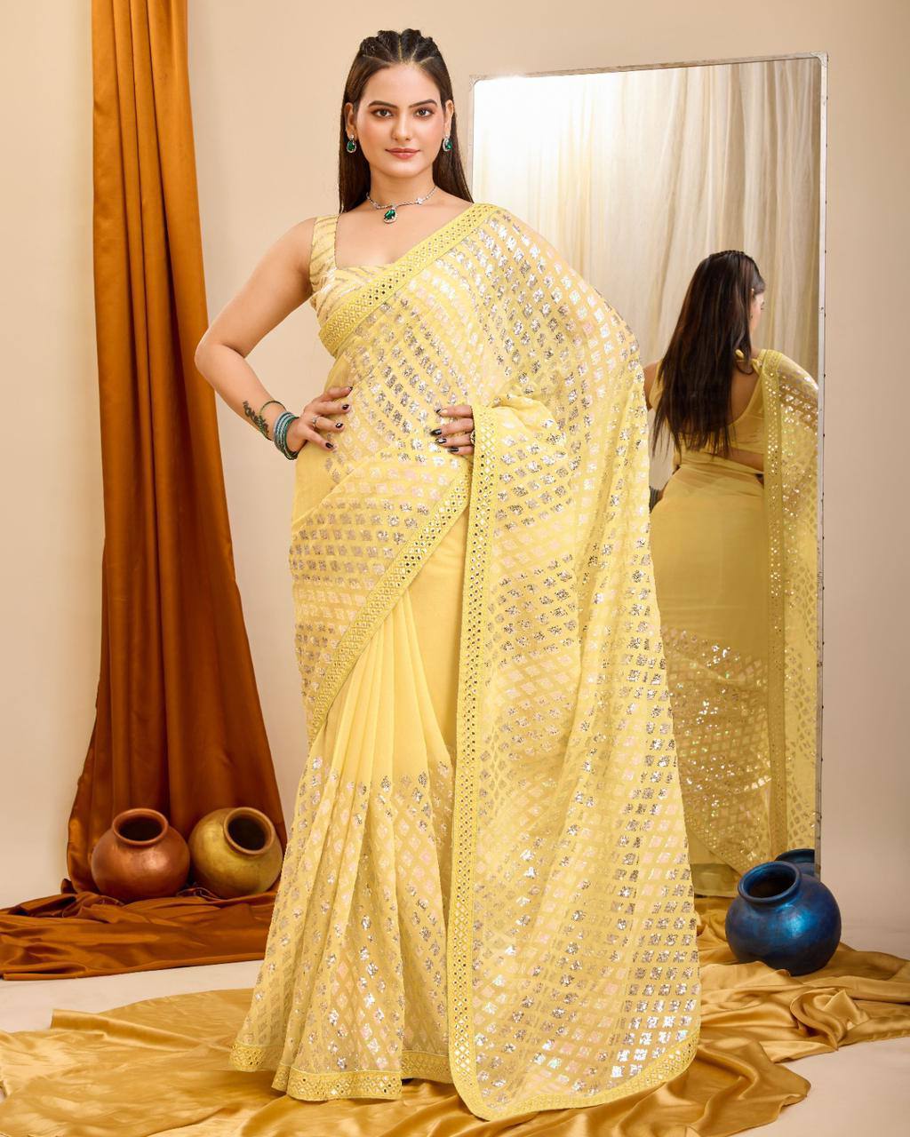 Wedding Sarees - Georgette Material, Embroidered Pattern | Bridal Occasion, Available In 6 Elegant Colors