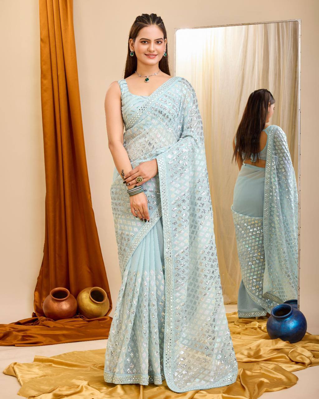 Wedding Sarees - Georgette Material, Embroidered Pattern | Bridal Occasion, Available In 6 Elegant Colors