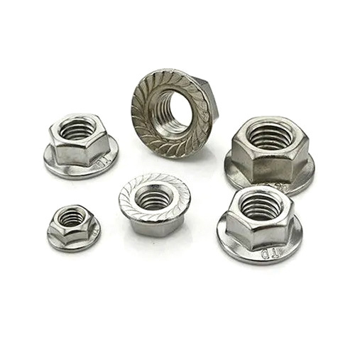 Ss 304 Flange Nut - Stainless Steel, 6 Mm Size, Silver Color, Hexagonal Shape | High Quality, Polished Finish, Box Packaging
