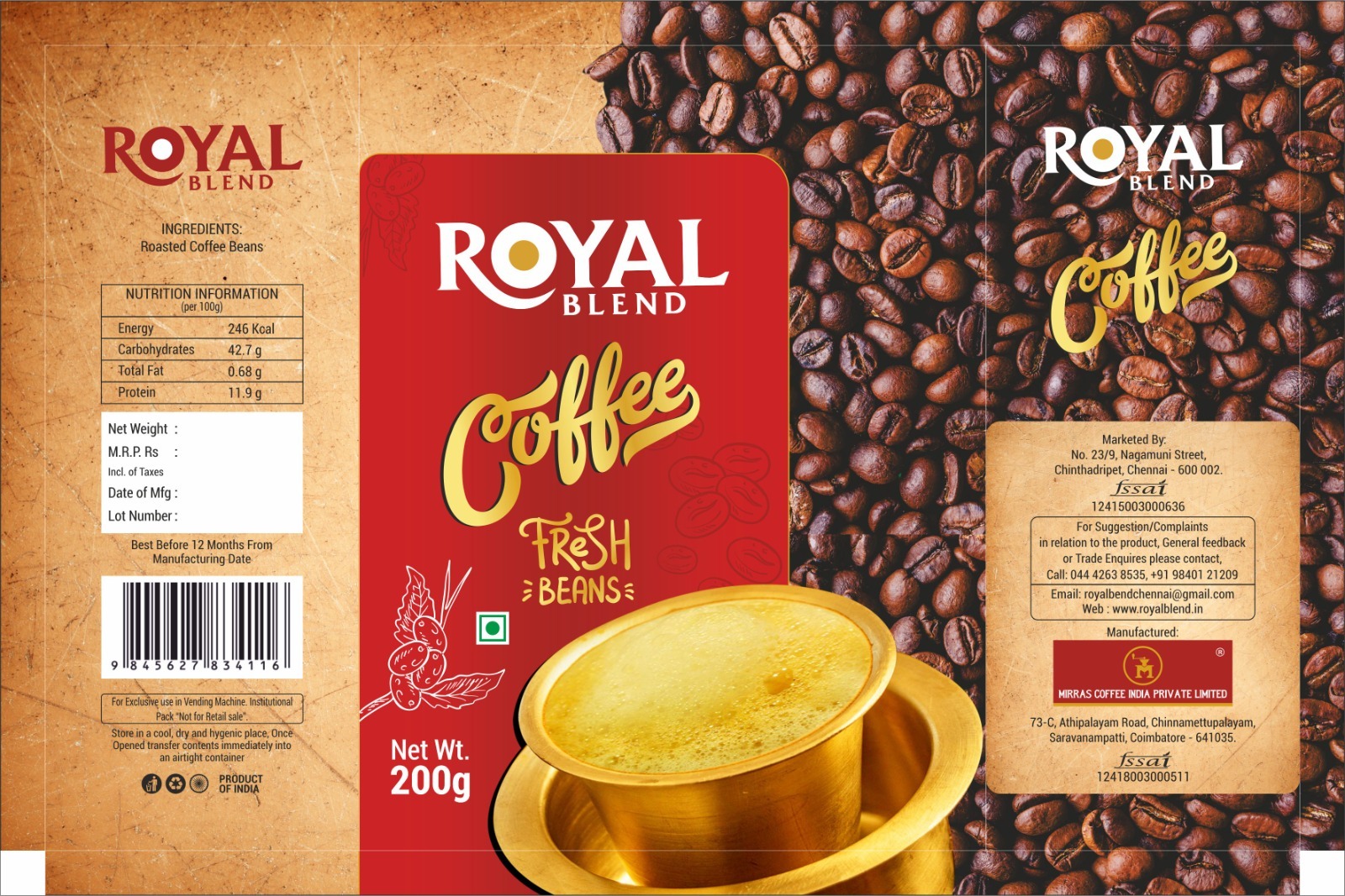 Royal Blend Coffee Powder - Caffeine (%): 80-20