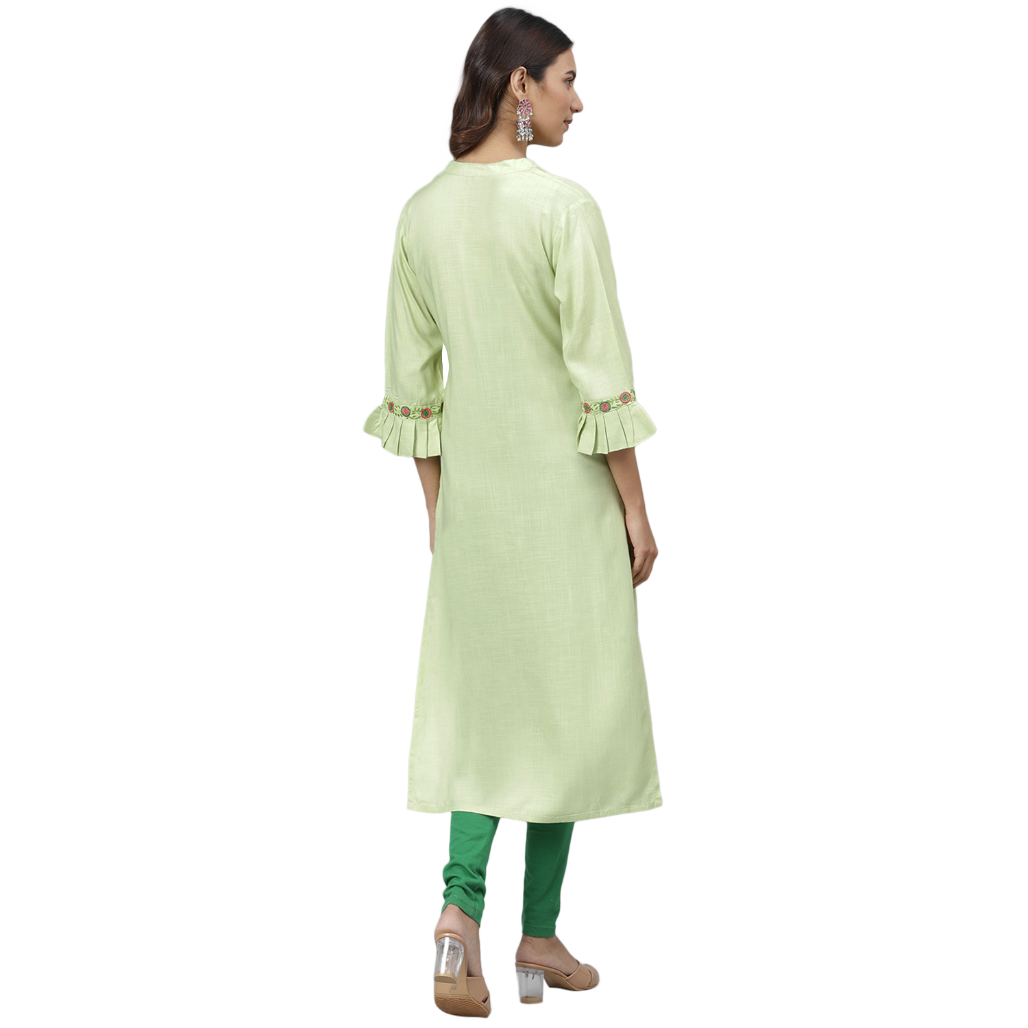 Women Straight Kurti - Viscose Rayon Size S To Xxl Green Color With Handworked Embroidery Ideal For Casual Formal Party Wear