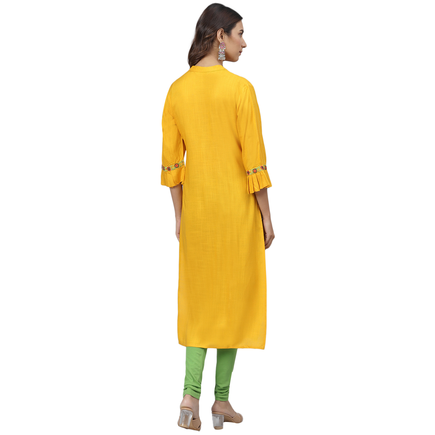 Solid Viscose Rayon Straight Kurta - Yellow, Size S To Xxl | Quick Dry, Washable, Water Proof, 3/4 Sleeve, Embroidered Design, Ideal For All Seasons