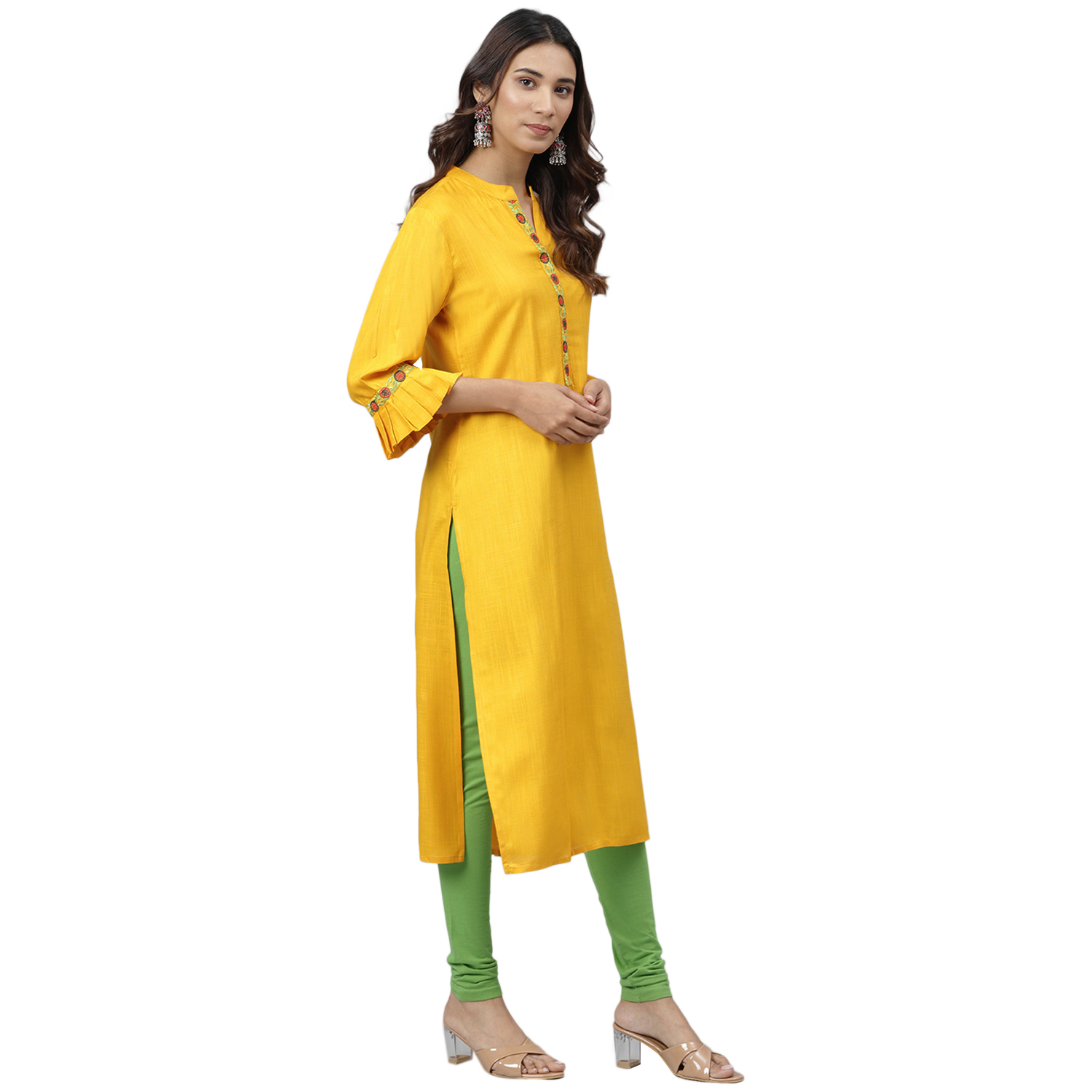 Solid Viscose Rayon Straight Kurta - Yellow, Size S To Xxl | Quick Dry, Washable, Water Proof, 3/4 Sleeve, Embroidered Design, Ideal For All Seasons