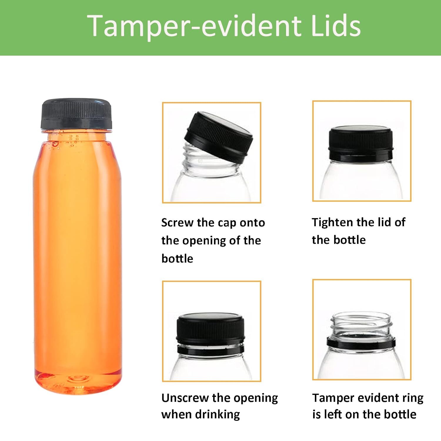250ml Pet Bottle - Bpa-free Plastic, Transparent, Leak-proof & Tamper-evident Black Lid | Airtight Seal For Fresh Juice Storage