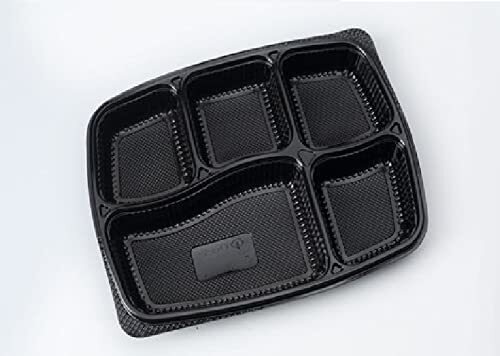 5cp Plastic Meal Tray - Plastic 5 Compartments White/black | Ecofriendly Oil Resistant Microwave Safe Snap Lift Design Stain Resistant