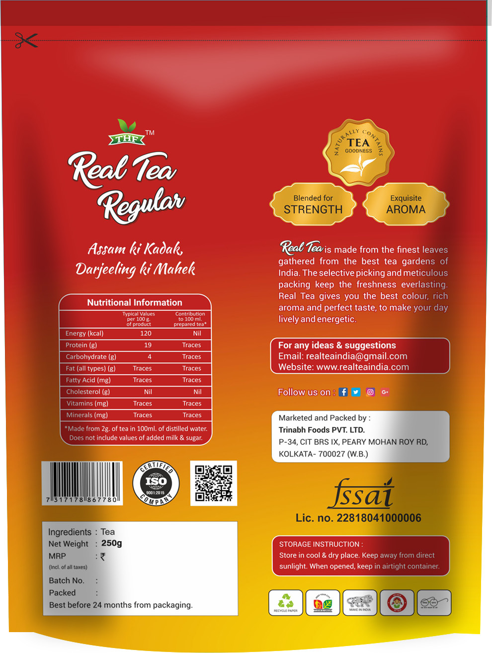 Thf Real Tea - 250 Gm Bagged Herbal Tea, Organic Fresh Leaves With Antioxidants, Guilt-free Enjoyment Hot Or Cold