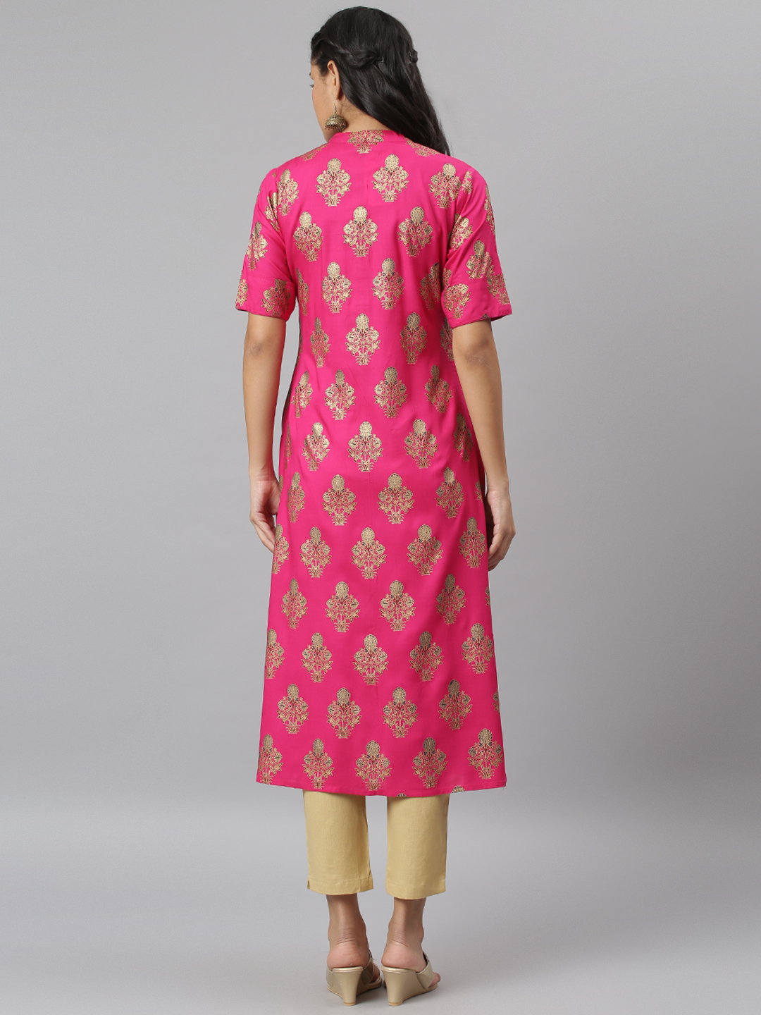 Viscose Rayon A-line Kurta - Xl Size, Pink Color, 3-4th Sleeve | Ethnic Wear, Quick Dry, Washable, Embroidered Design