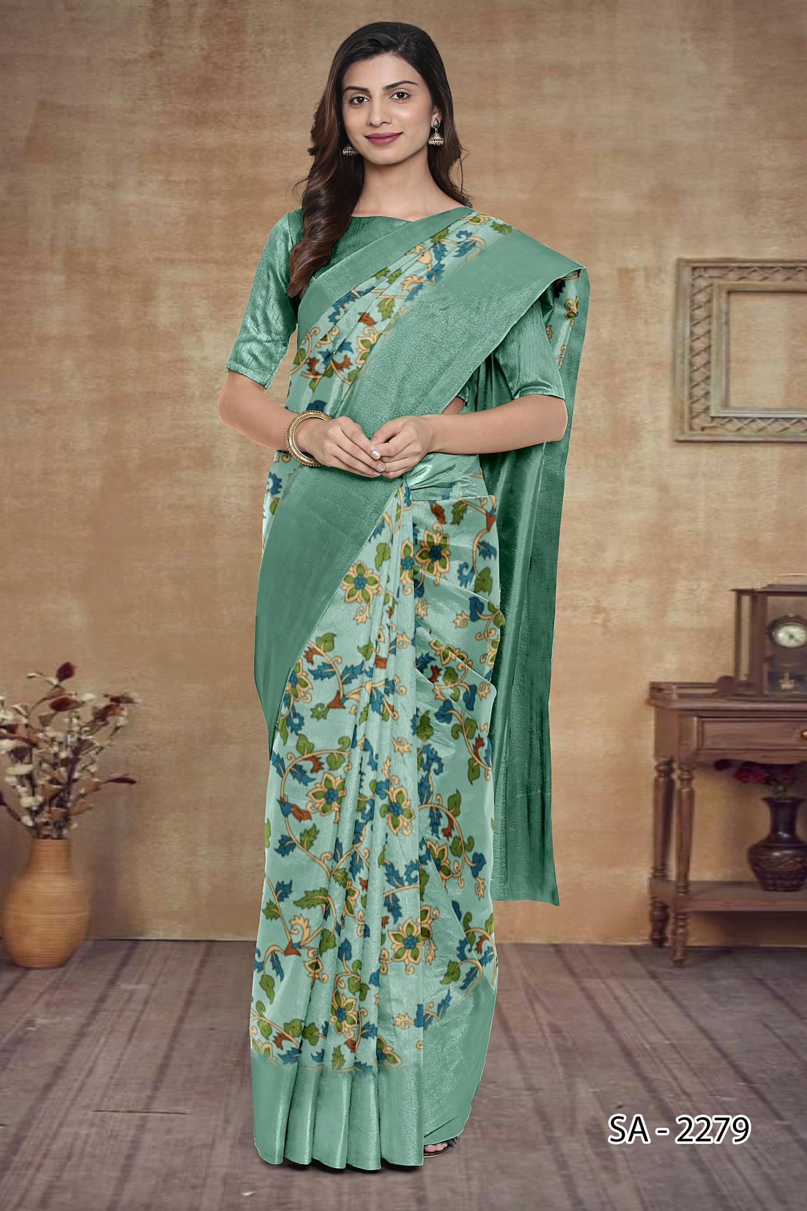 Ajrakh Printing Saree Service - Polyester Fabric, All Colors Available | Party Wear, Printed Ajrakh Design