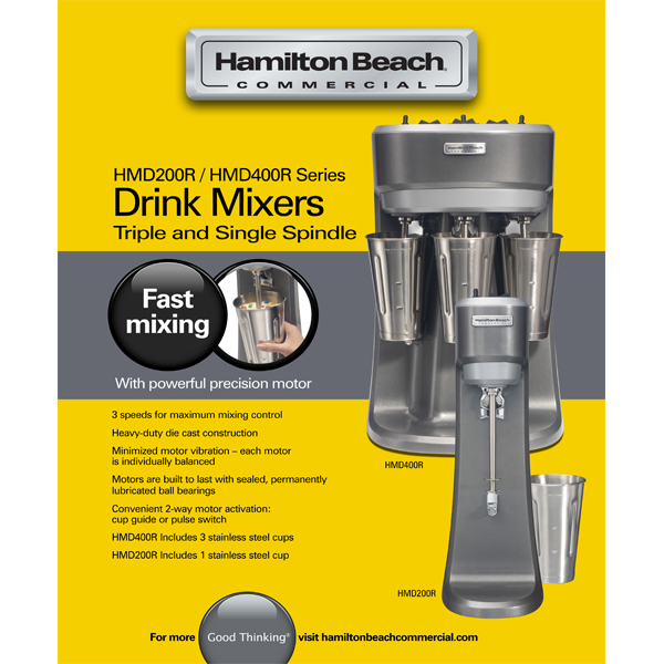 Hamilton Beach Commercial Drink Mixer - Die Cast Housing, 220-240v | Heavy-duty Motor, 3 Speed Control, Hands-free Operation