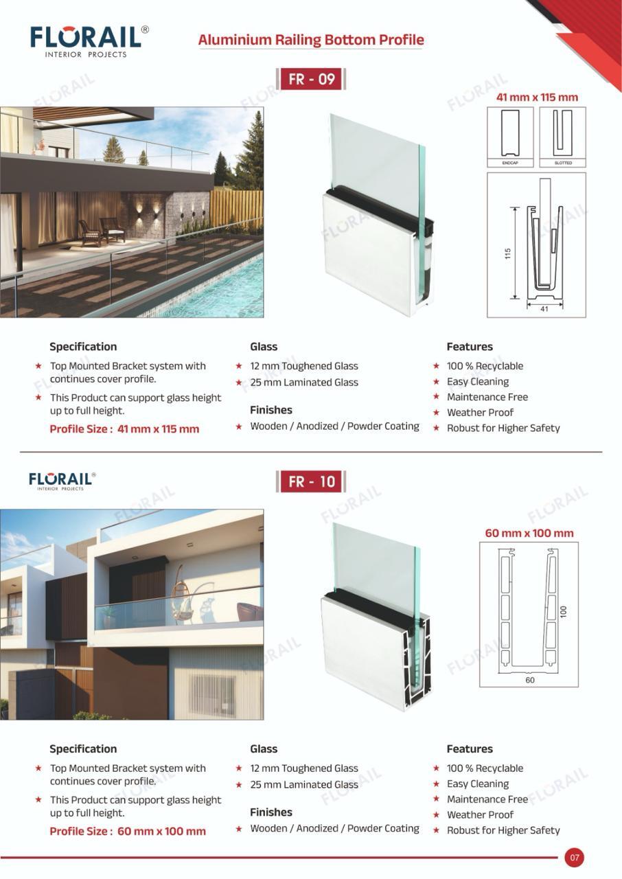 Aluminium Railing Bottom Profile - Aluminium Alloy, 12mm Size, Any Color, Welding Technics, Durable Grills For Aesthetic Metal Systems