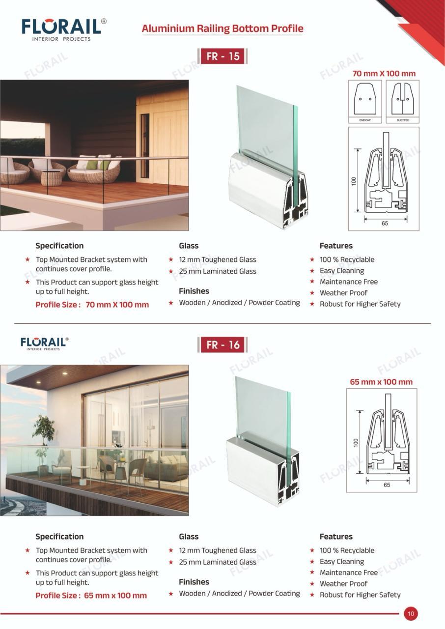 12mm Aluminium Railing Bottom Profile - Aluminium Alloy, 12mm Size, Any Color, Forged Grills | Durable, Aesthetically Beautiful Design