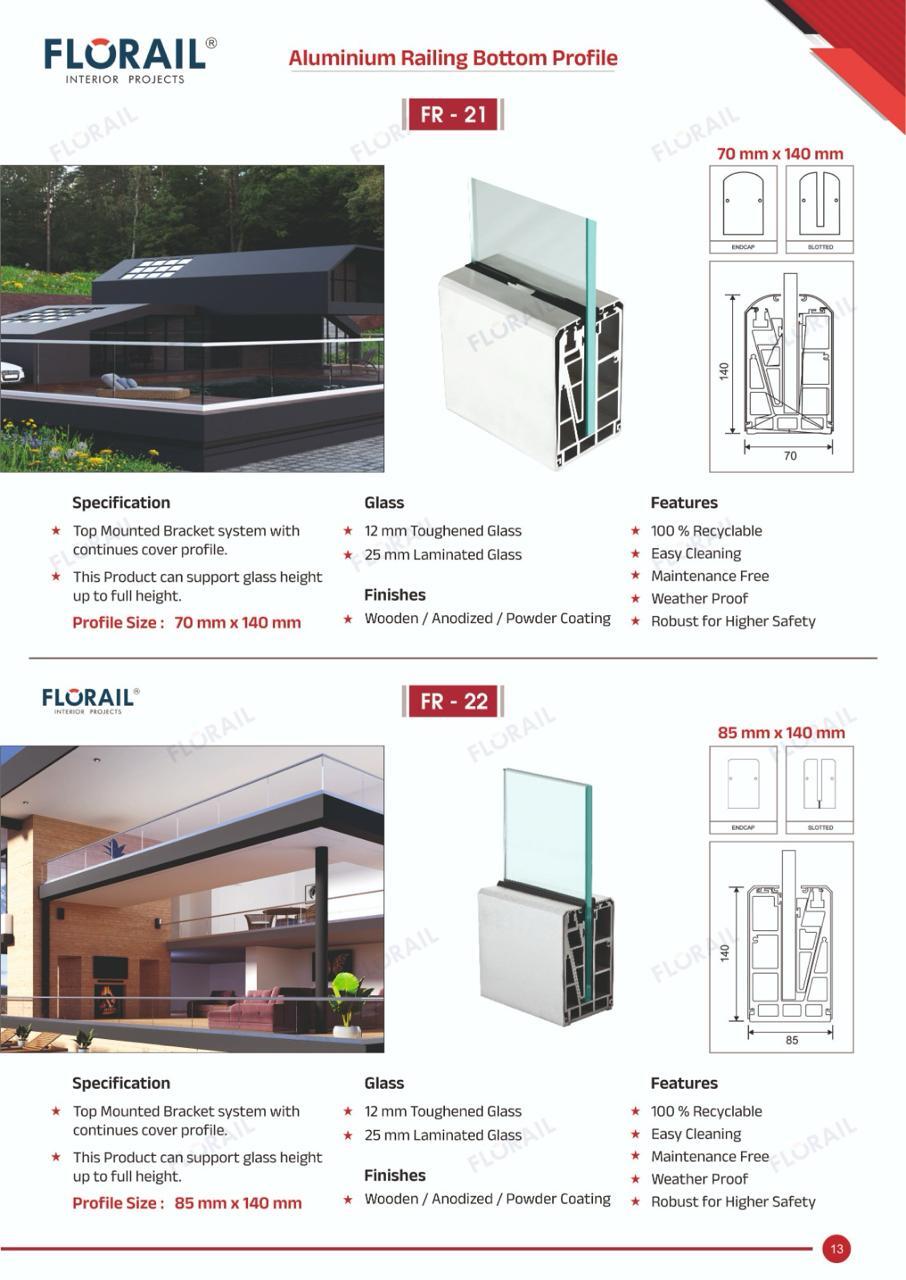 12mm Aluminium Railing Bottom Profile - Aluminium Alloy, 12mm Size, Any Color, Forged Grills | Durable, Aesthetically Beautiful Design