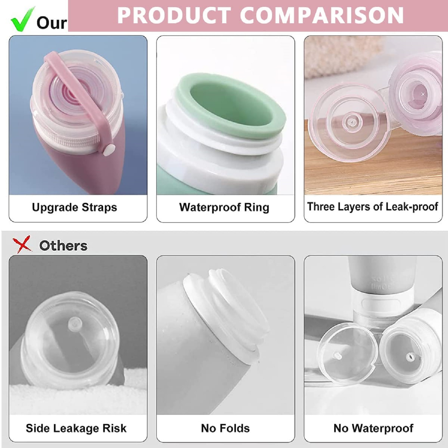 3pcs Travel Makeup Empty Silicone Bottle