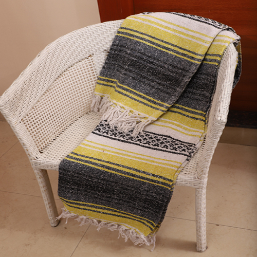 Light Yellow Falsa Woolen Blanket - Wool Material, Full Size, Multicolor Design | Stylish Stripe Pattern For Cozy Living And Warmth