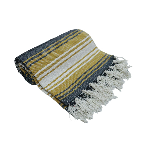 Mustard Falsa Woolen Blanket - Wool, Full Size, Multicolor | Cozy Stripe Pattern For Adults, Stylish And Versatile Home Essential