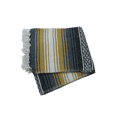 Mustard Falsa Woolen Blanket - Wool, Full Size, Multicolor | Cozy Stripe Pattern For Adults, Stylish And Versatile Home Essential