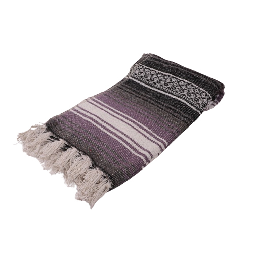 Purple Falsa Woolen Blanket - Wool Full Size | Multicolor Stripe Design For Cozy Comfort In Every Room