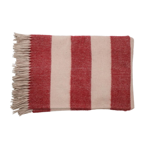 Striped Herringbones Cherry Red And Dusky Pink Woolen Blanket Age Group: Adults