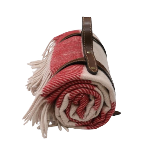 Striped Herringbones Cherry Red And Dusky Pink Woolen Blanket Age Group: Adults