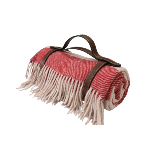 Striped Herringbones Cherry Red And Dusky Pink Woolen Blanket Age Group: Adults