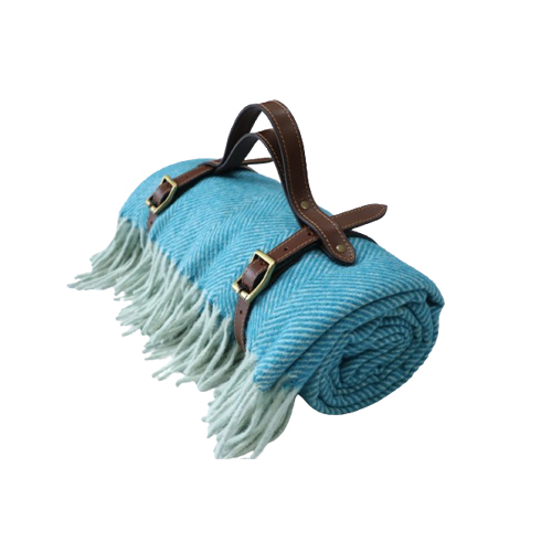 Turquoise Herringbones Woolen Blanket - Pattern: Plain