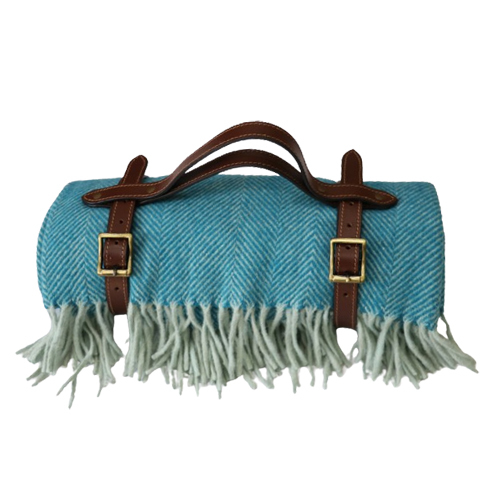 Turquoise Herringbones Woolen Blanket - Pattern: Plain