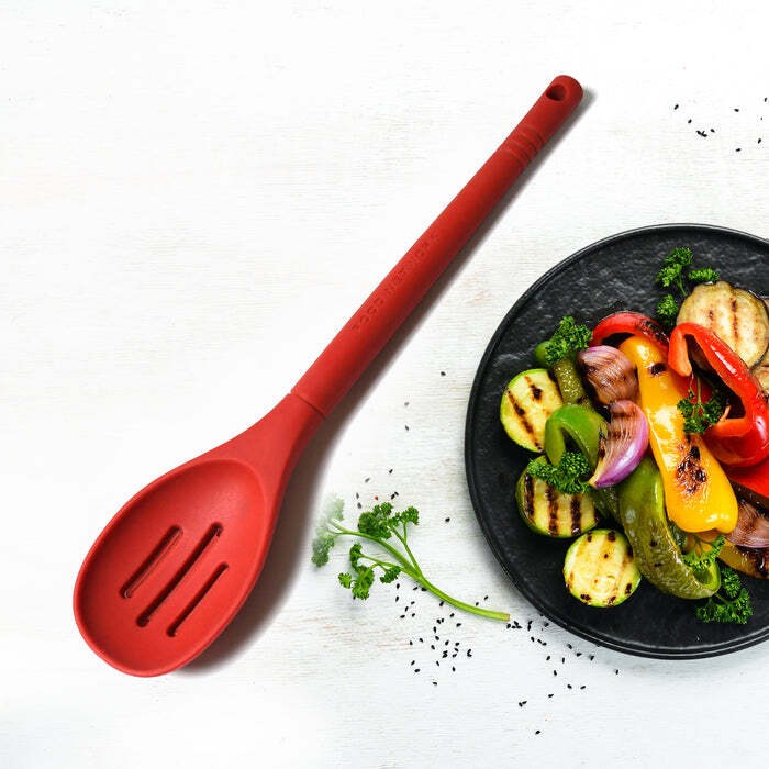 Multipurpose Silicone Spoon - Food Grade Silicone, 30cm, Red | Heat-resistant, Non-stick, Flexible Head, Ergonomic Handle
