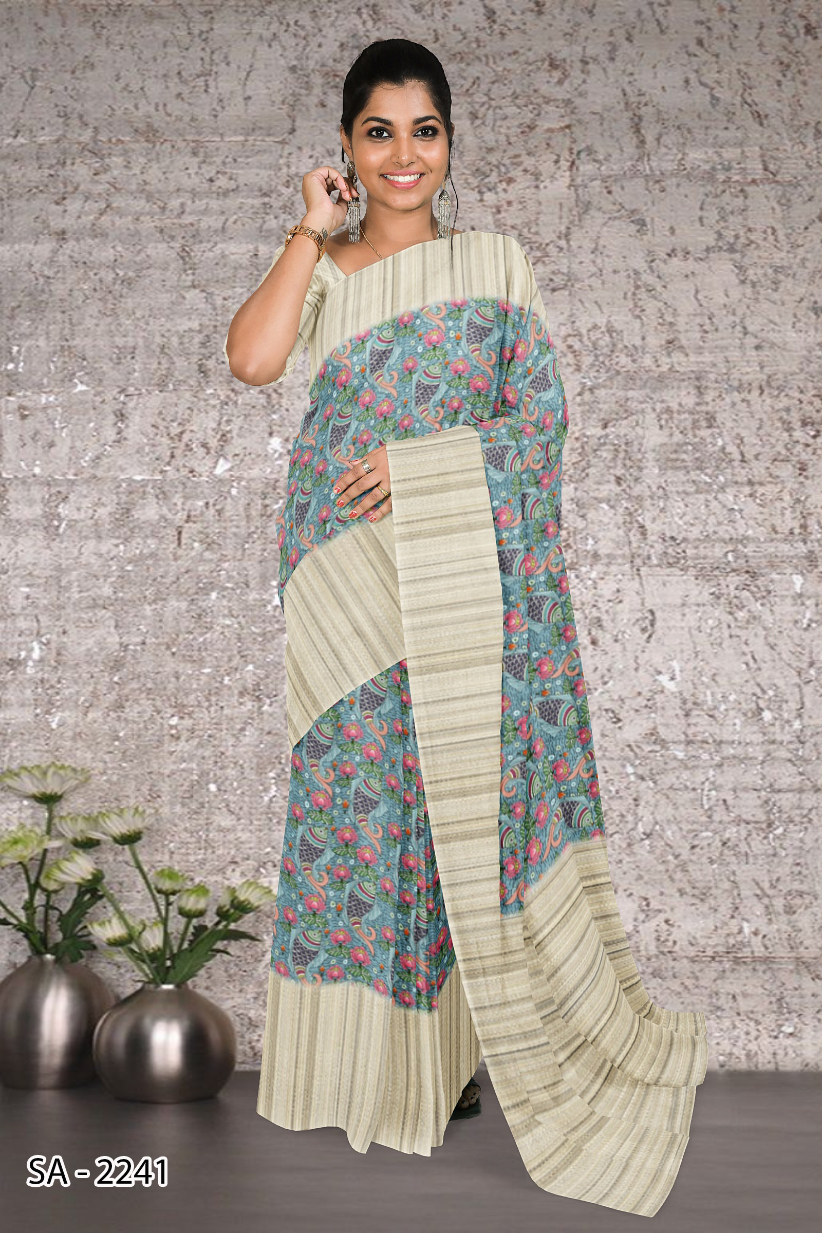 Digital Floral Print Service - Polyester Chiffon, All Colors Available | Floral Pattern, Festive Occasion, South Style