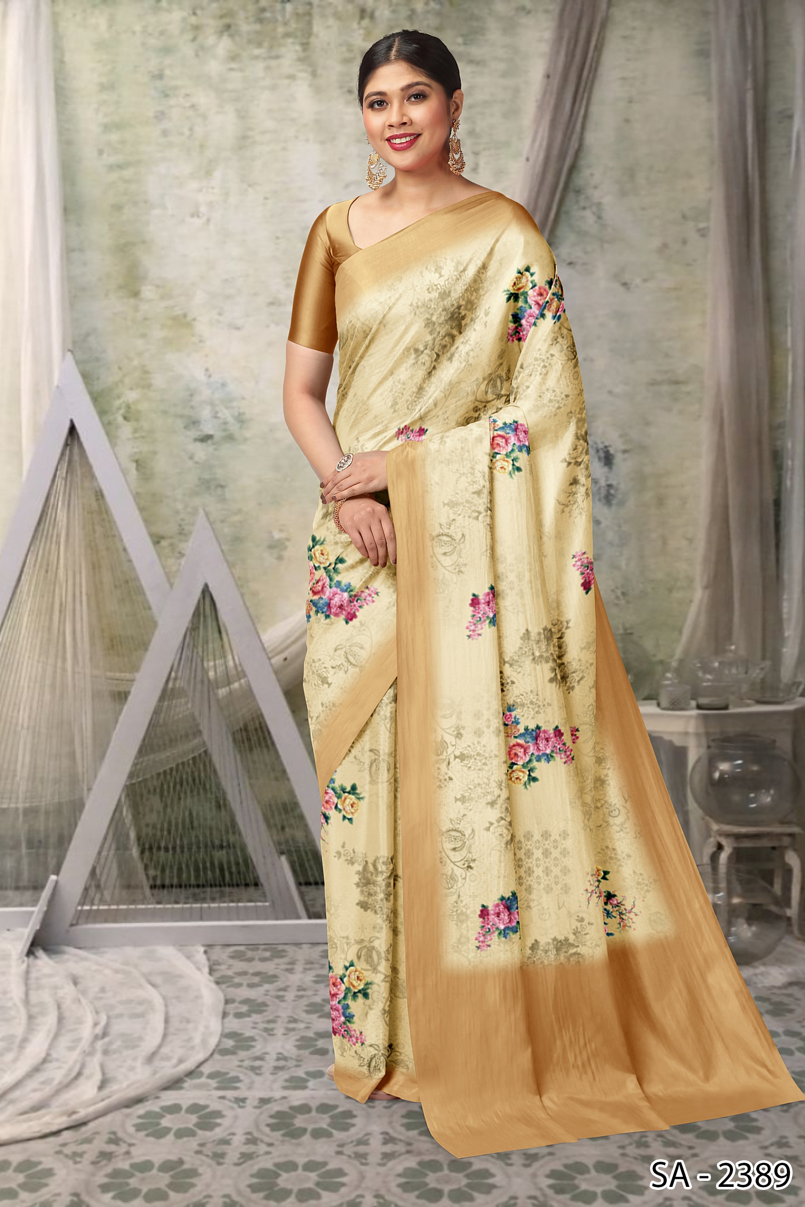 Digital Floral Print Service - Polyester Chiffon, All Colors Available | Floral Pattern, Festive Occasion, South Style
